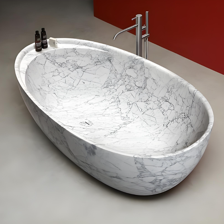 Travertine bathtubs are cleverly used in different bathroom styles