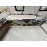 Customized Black And Gold Color Patagonia Quartzite Bathroom Shower Design -