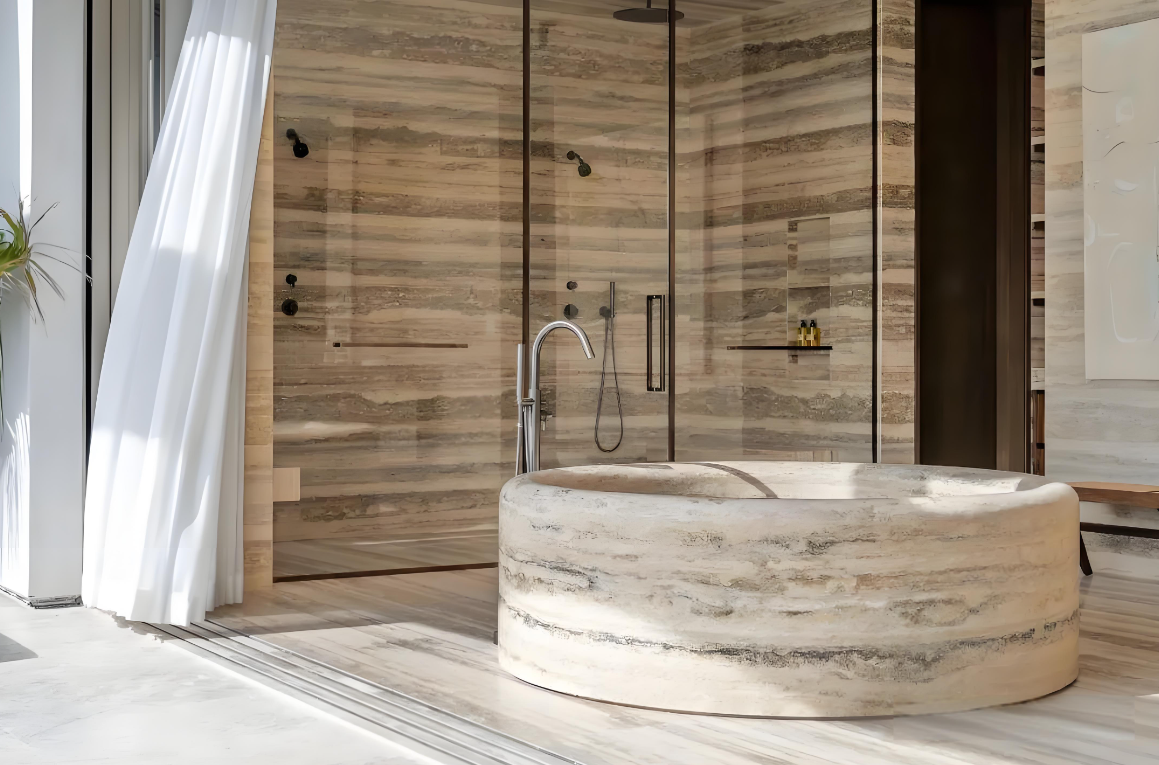 Innovative design of natural stone bathtubs in small residential spaces