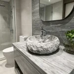 Özel Tasarım Ceppo Noir Mermer Kap Vasili Lavabo | Kaya Yüzeyi Grigio Volcano Havuzu | Caron Stone