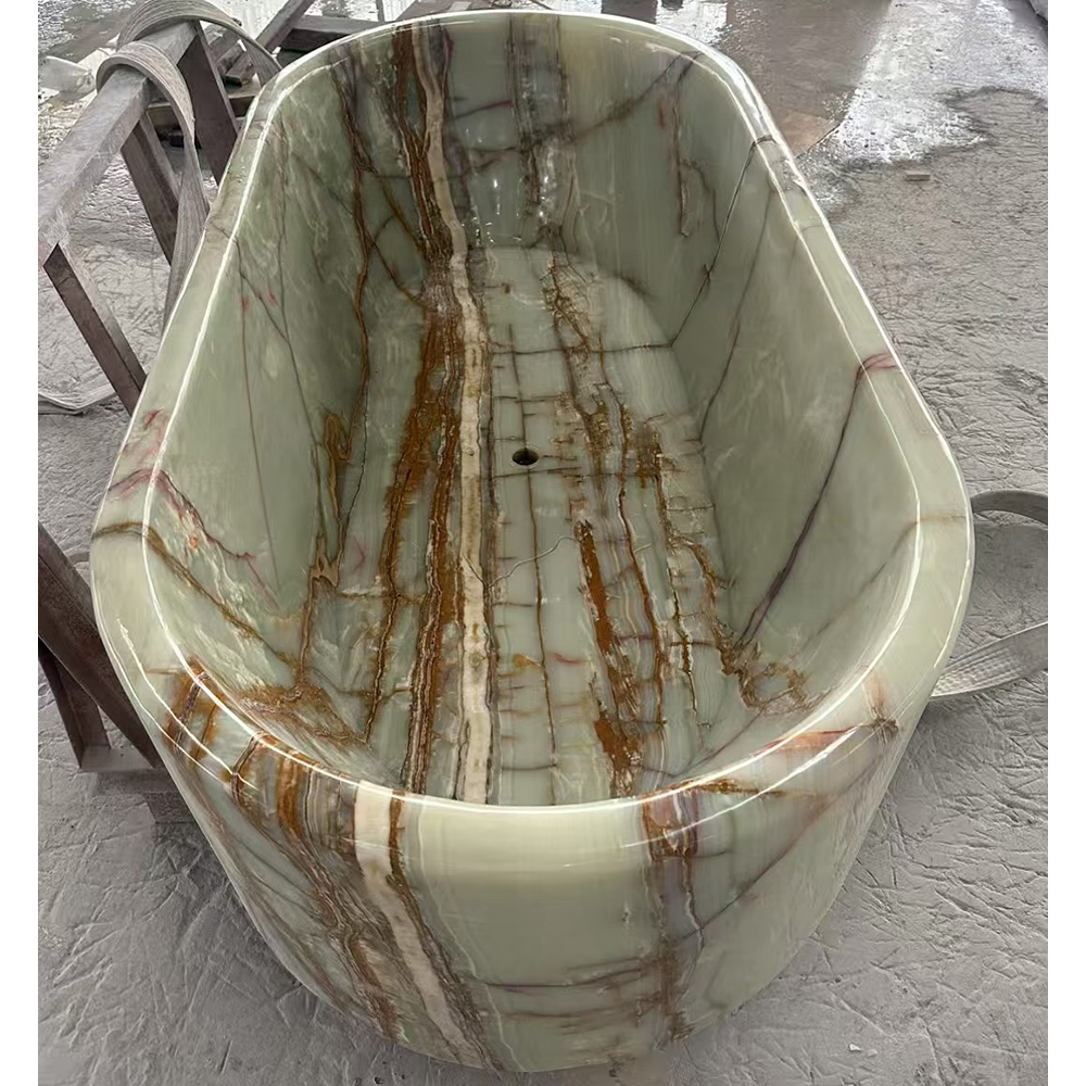 jade green stone soaking tub
