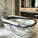Banheira Autônoma de Mármore Branco Lilás de Luxo | Pedra Maciça | Caron Stone
