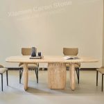 Modern Minimalist Design Oval Shape Beige Travertine Table -