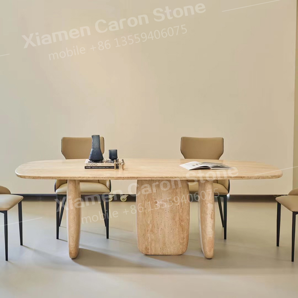 Modern Minimalist design oval shape Beige Travertine Table