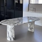 Modern Oval Marble Dining Table In Calacatta Viola Marble -