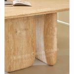 Modern Minimalist Design Oval Shape Beige Travertine Table -