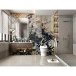 Customized Black And Gold Color Patagonia Quartzite Bathroom Shower Design -